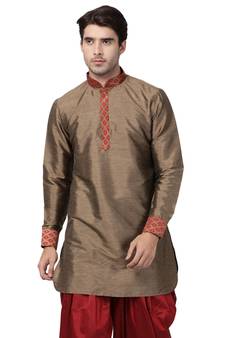 Maroon Plain Silk Blend Men-Kurtas