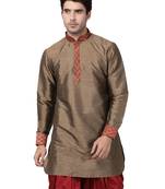 Maroon Plain Silk Blend Men-Kurtas