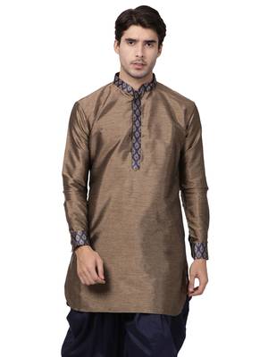 Bronze Plain Silk Blend Men-Kurtas 1