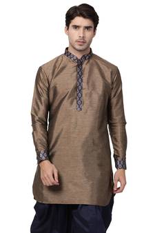 Bronze Plain Silk Blend Men-Kurtas