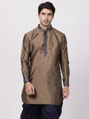 Bronze Plain Silk Blend Men-Kurtas 2