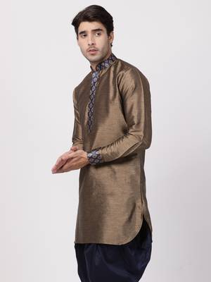 Bronze Plain Silk Blend Men-Kurtas 3
