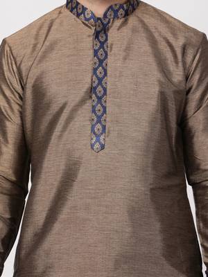 Bronze Plain Silk Blend Men-Kurtas 4