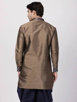 Bronze Plain Silk Blend Men-Kurtas 5