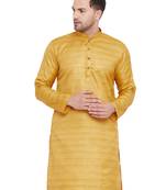 Yellow Plain Silk Blend Men-Kurtas