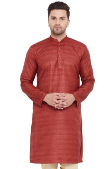 Maroon Plain Silk Blend Men-Kurtas