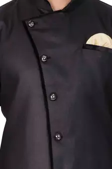 Black Plain Blended Cotton Sherwani Top Only