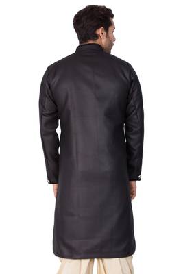 Black Plain Blended Cotton Sherwani Top Only 4