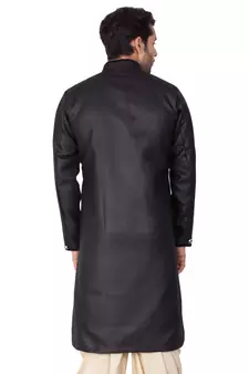 Black Plain Blended Cotton Sherwani Top Only