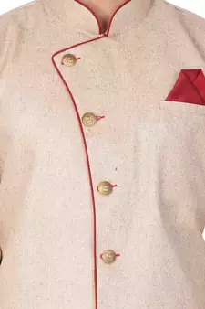 Beige Plain Blended Cotton Sherwani Only Top
