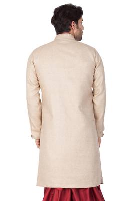 Beige Plain Blended Cotton Sherwani Only Top 5