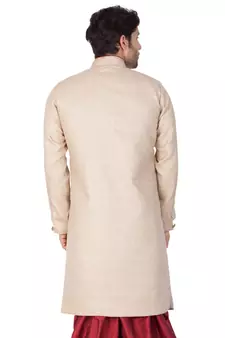 Beige Plain Blended Cotton Sherwani Only Top