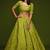 Neon Green Thread, Zari, Dori, and Sequins Embroidered Art Silk Semi Stitched Bridal Lehenga