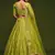 Neon Green Thread, Zari, Dori, and Sequins Embroidered Art Silk Semi Stitched Bridal Lehenga