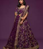 Mesmerizing Purple Thread, Zari, Dori, and Sequins Embroidered Art Silk Bridal Lehenga