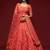 Carrot pink Thread, Zari, Dori, and Sequins Embroidered Art Silk Semi Stitched Bridal Lehenga