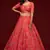 Carrot pink Thread, Zari, Dori, and Sequins Embroidered Art Silk Semi Stitched Bridal Lehenga