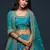 Teal blue Thread, Zari, Dori, and Sequins Embroidered Art Silk Semi Stitched Bridal Lehenga