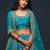 Teal blue Thread, Zari, Dori, and Sequins Embroidered Art Silk Semi Stitched Bridal Lehenga