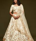 Graceful White Thread, Zari, Dori, and Sequins Embroidered Art Silk Semi Stitched Party wear Lehenga choli