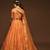Orange Thread, Zari, Dori, and Sequins Embroidered Art Silk Semi Stitched Bridal Lehenga