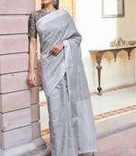 Grey embroidered linen saree with blouse