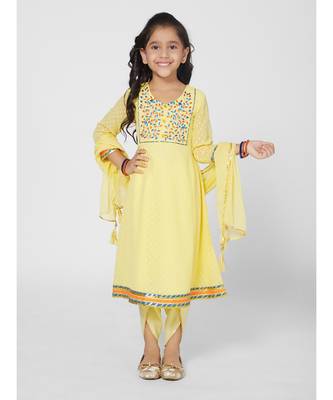 Elegant Girls Yellow Anarkali and Palazzo Set with Dupatta 1