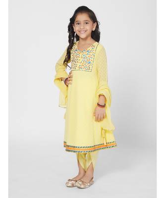 Elegant Girls Yellow Anarkali and Palazzo Set with Dupatta 2