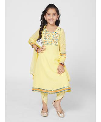 Elegant Girls Yellow Anarkali and Palazzo Set with Dupatta 5