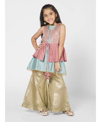 Stylish Pink and Blue Jacket Set for Girls 1