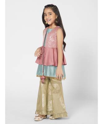 Stylish Pink and Blue Jacket Set for Girls 2