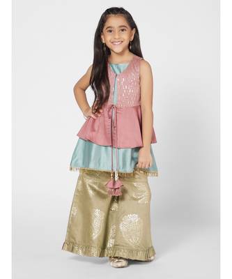 Stylish Pink and Blue Jacket Set for Girls 5