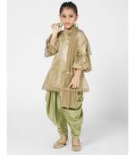 Adorable Khaki and Olive Patiyala Kurta for Girls with matching Dupatta