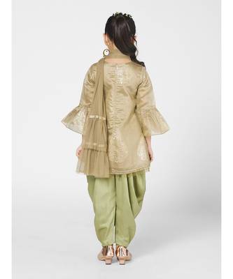 Adorable Khaki and Olive Patiyala Kurta for Girls with matching Dupatta 3