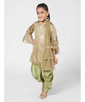Adorable Khaki and Olive Patiyala Kurta for Girls with matching Dupatta 5