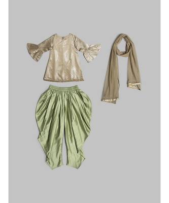 Adorable Khaki and Olive Patiyala Kurta for Girls with matching Dupatta 6
