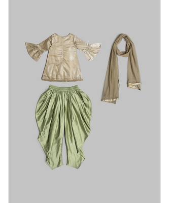 Adorable Khaki and Olive Patiyala Kurta for Girls with matching Dupatta 7