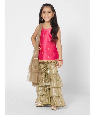 Girls Trendy Pink and Khaki Sharara Set with Dupatta 1