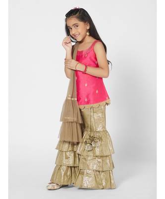 Girls Trendy Pink and Khaki Sharara Set with Dupatta 2