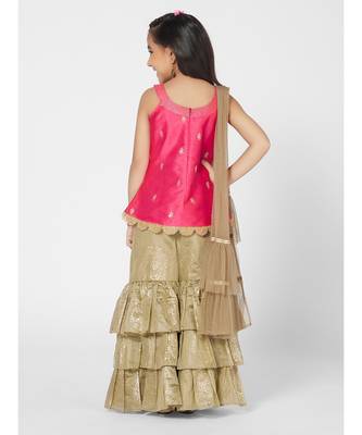 Girls Trendy Pink and Khaki Sharara Set with Dupatta 3
