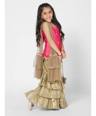 Girls Trendy Pink and Khaki Sharara Set with Dupatta 5