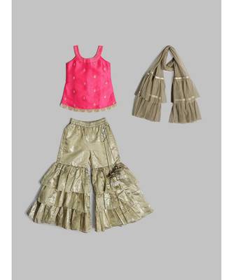 Girls Trendy Pink and Khaki Sharara Set with Dupatta 6