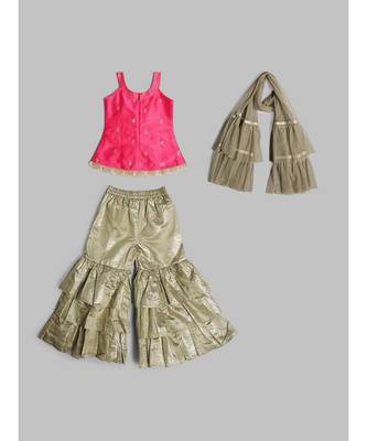 Girls Trendy Pink and Khaki Sharara Set with Dupatta 7