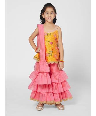 Chic Pink and Yellow Sharara Set with Dupatta 1