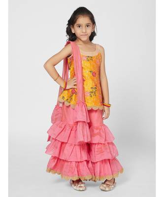 Chic Pink and Yellow Sharara Set with Dupatta 5