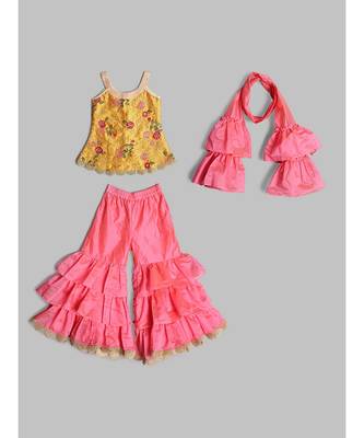 Chic Pink and Yellow Sharara Set with Dupatta 6