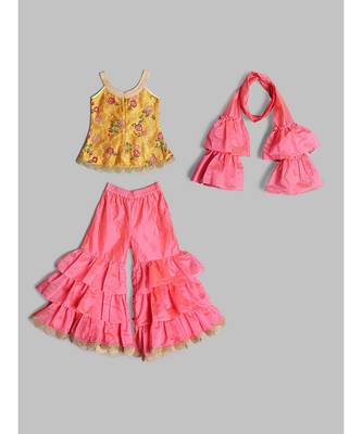 Chic Pink and Yellow Sharara Set with Dupatta 7