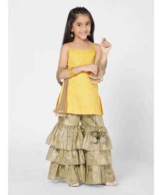 Gorgeous Yellow and Khaki Sharara Set for Girls with Dupatta 1