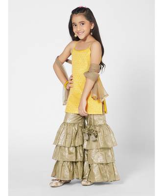 Gorgeous Yellow and Khaki Sharara Set for Girls with Dupatta 2