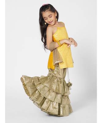 Gorgeous Yellow and Khaki Sharara Set for Girls with Dupatta 5